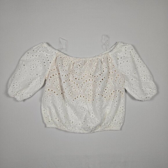 Windsor White Eyelet Off Shoulder Crop Top M Cottagecore Boho Summer‎ Blouse - Picture 3 of 7